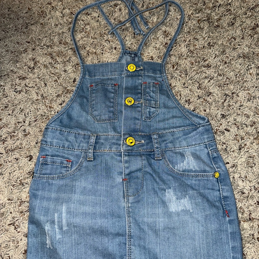 Denim Overall Dress with Yellow Buttons
